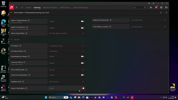 triple buffering enabled in amd control panel for tomb raider remastered