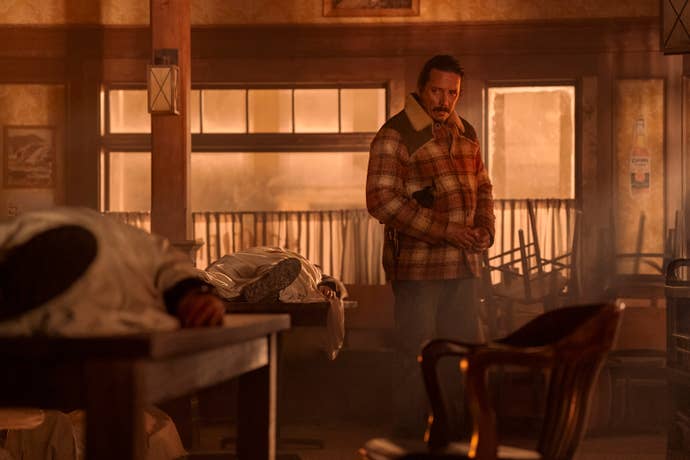 Tommy with Joel's body in The Last of Us season two episode three