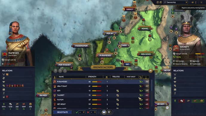 The diplomacy menu in Total War: Pharaoh