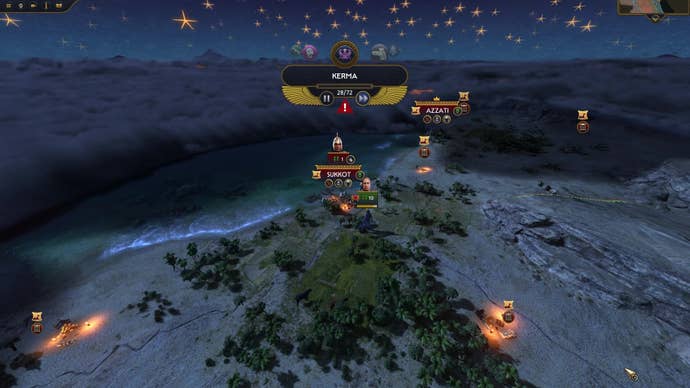 A night-time scene in the campaign map in Total War: Pharaoh