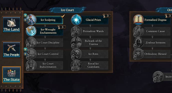 A bit of the new Kislev tech tree for Total War: Warhammer III’s 6.1 patch.