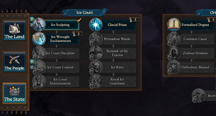 A bit of the new Kislev tech tree for Total War: Warhammer III's 6.1 patch.
