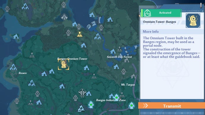 Tower of Fantasy screenshot showing the location of the Banges Omnium Tower, with the marker surrounded by a gold box.