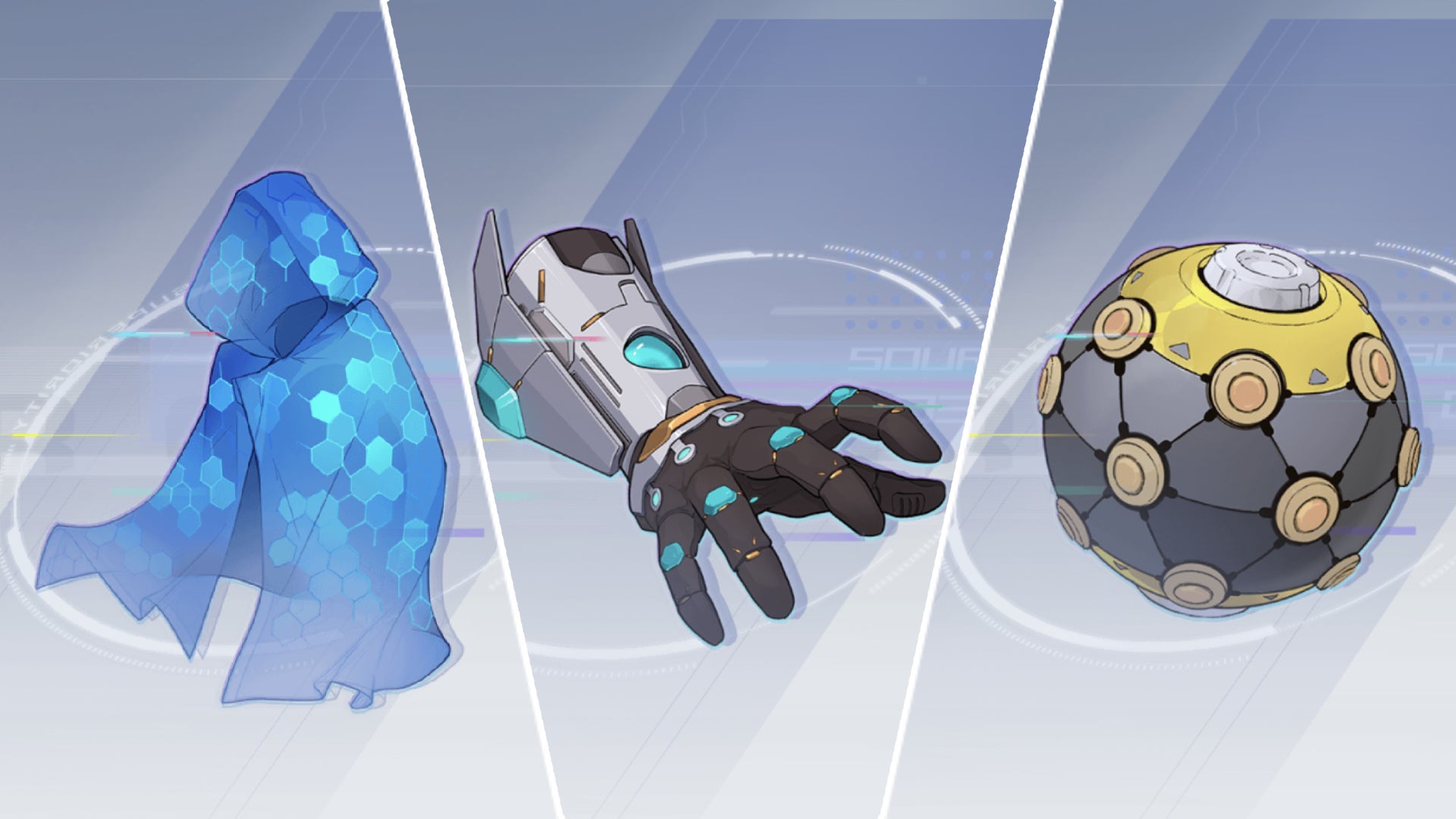 Tower of Fantasy Relics from left to right: Quantum Cloak, Cybernetic Arm, and Alternate Destiny.