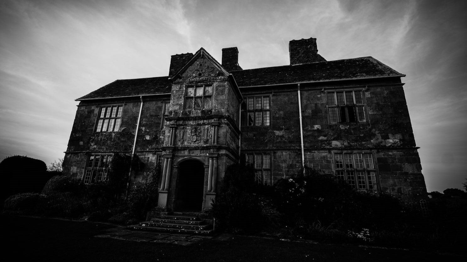 Key of Dreams photo showing the spooky-looking Treowen manner in black and white.