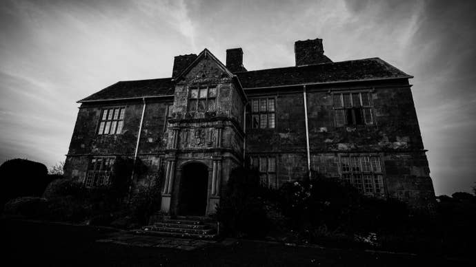 Key of Dreams photo showing the spooky-looking Treowen manner in black and white.