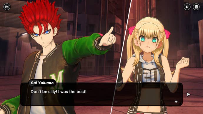 Sui Yakumo channels about three different Danganronpa: Trigger Happy Havoc characters as he strikes a dramatic finger-pointing pose.