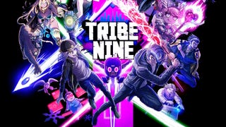 Cropped promotional launch art for Tribe Nine featuring a host of anime characters.
