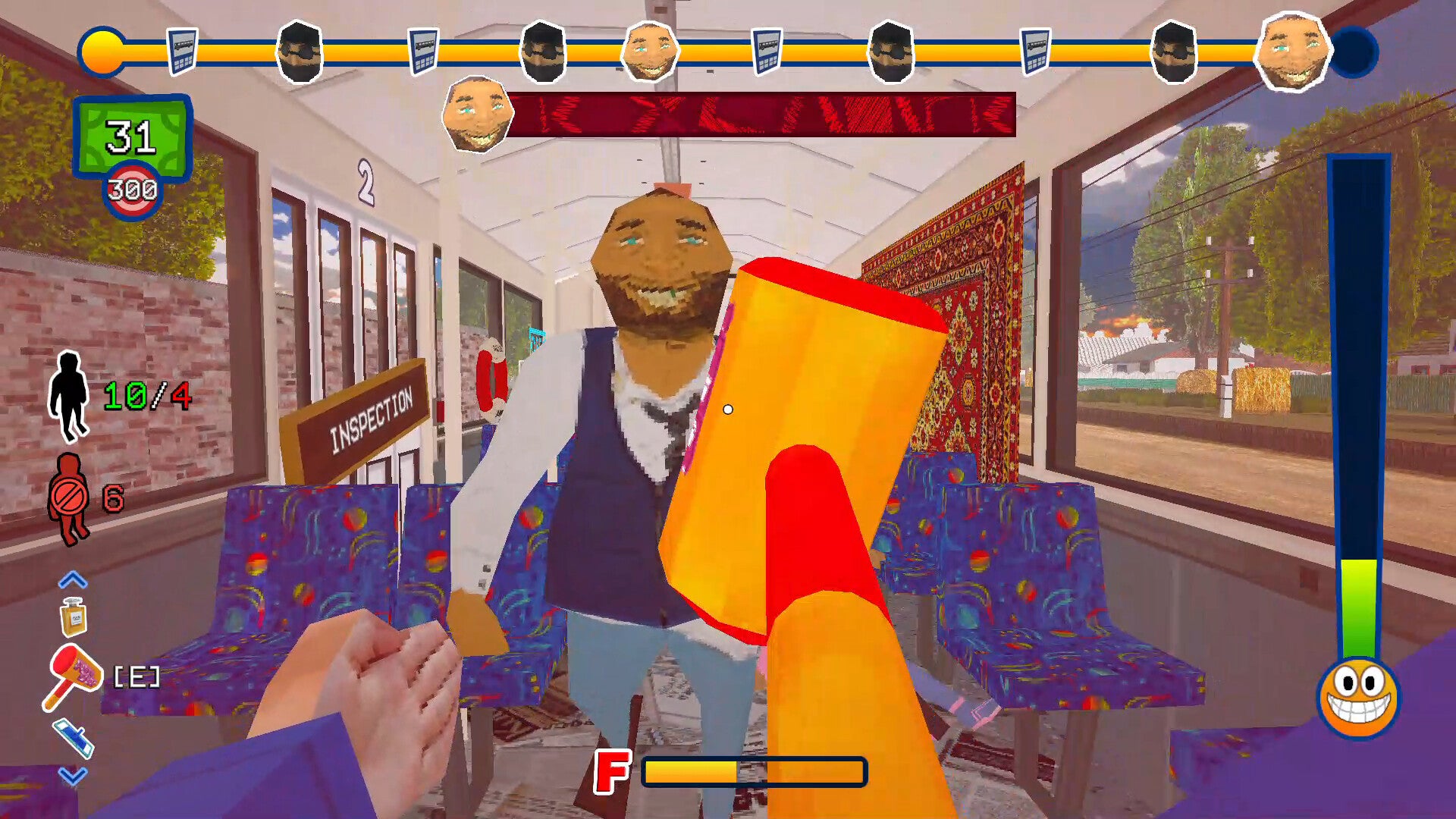 The grinning ticket inspector in simulation game Troleu. - 1