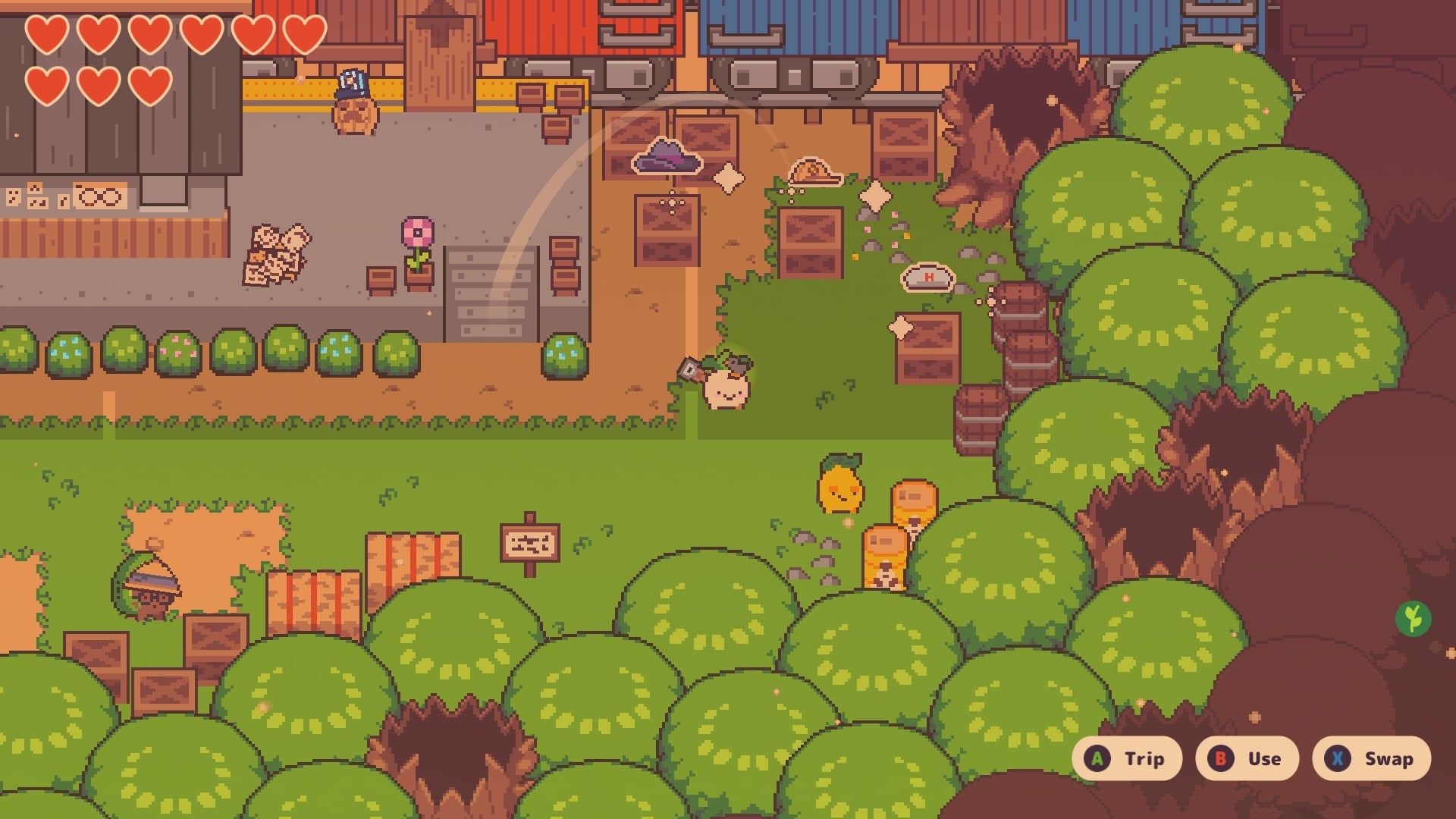 Turnip Boy stands beside Monty&rsquo;s Shop at Sunset Station in Turnip Boy Commits Tax Evasion