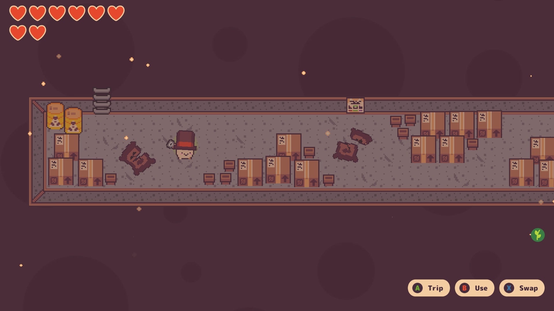 Turnip Boy stands in the Mysterious Mafia Base in Turnip Boy Commits Tax Evasion - 13