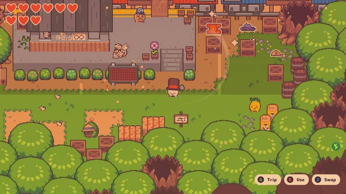 Turnip Boy stands in Sunset Station in Turnip Boy Commits Tax Evasion