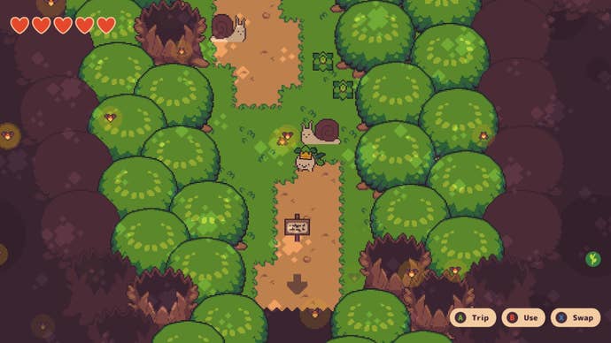 Turnip Boy stands in Weapon Woods in Turnip Boy Commits Tax Evasion