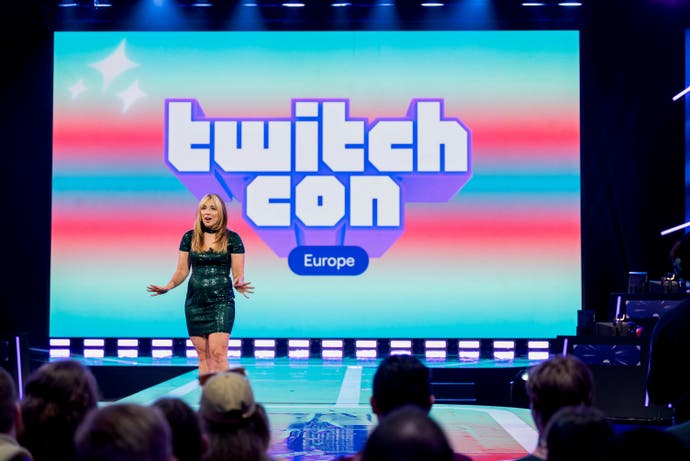Mary Kish from Twitch on-stage presenting at TwitchCon Europe 2024