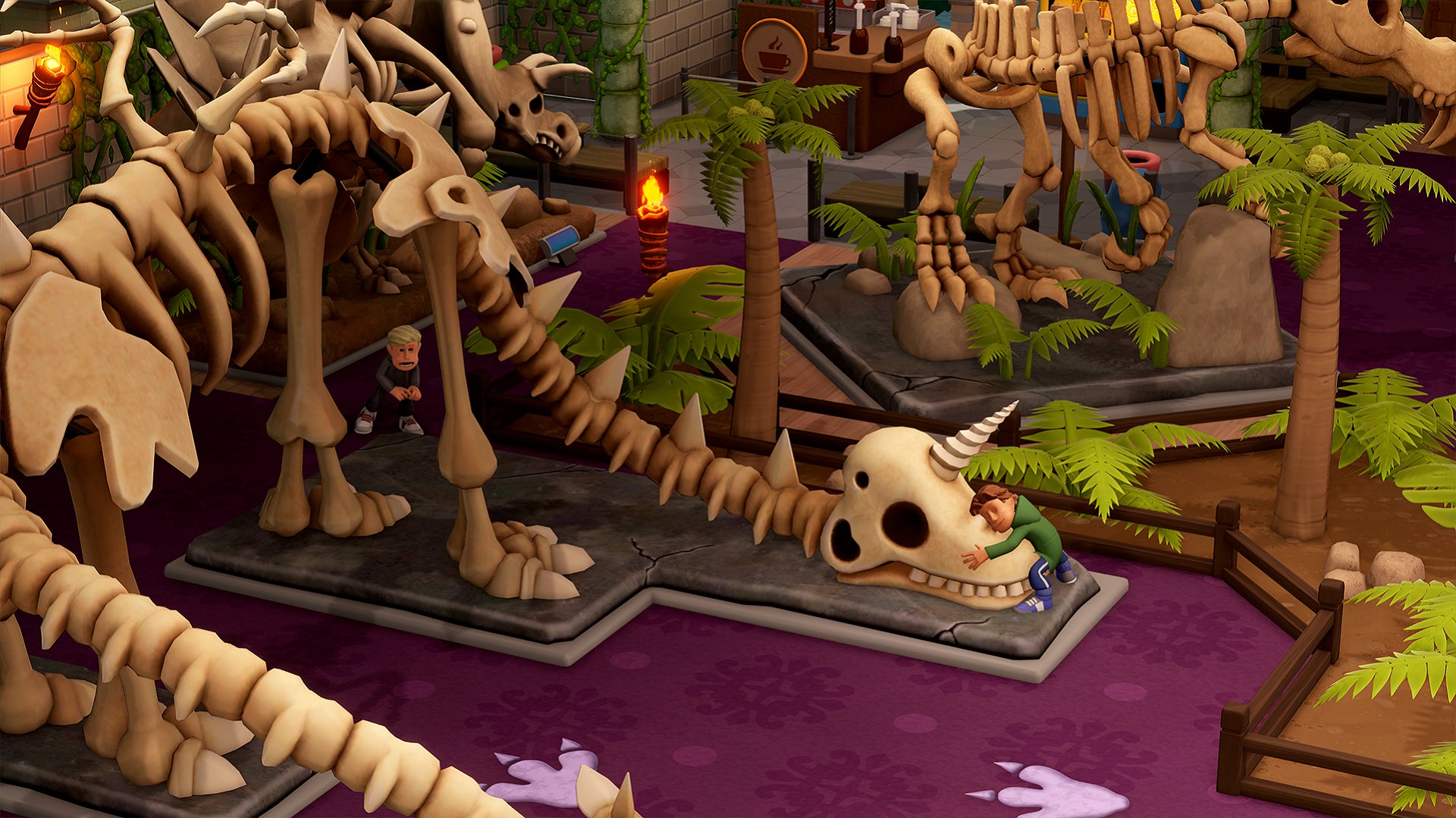 A schoolkid hugs a dinosaur skeleton in Two Point Museum. - 5