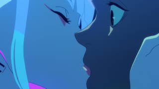 Two characters kissing in Edgerunners