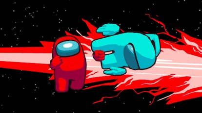 Two crewmates in Among Us 3D in space