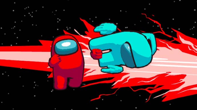 Two crewmates in Among Us 3D in space