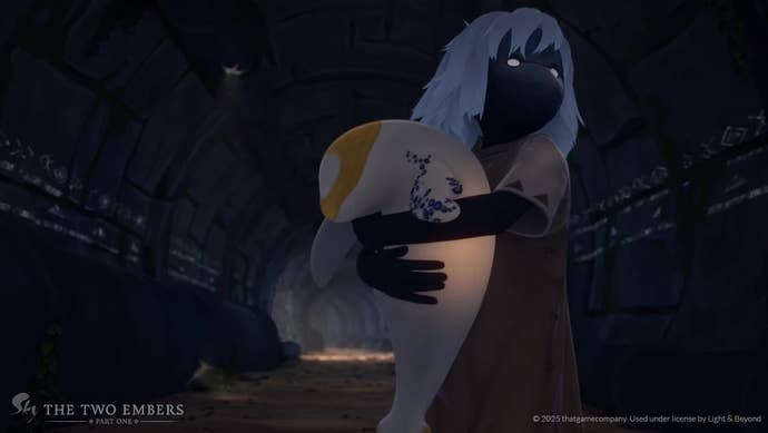 The protagonist of Sky: The Two Embers rescues a wounded manatee