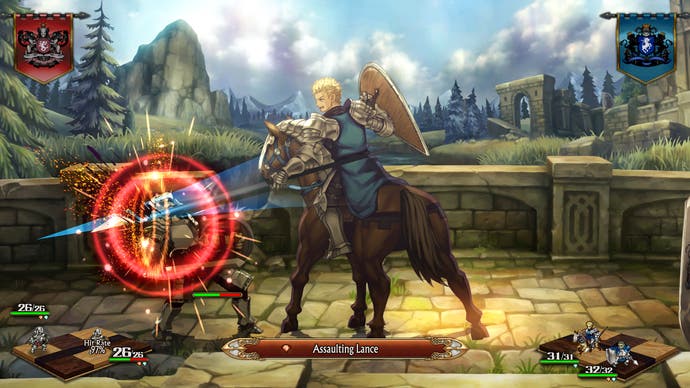 Clive on horesback with lance in battle in Unicorn Overlord