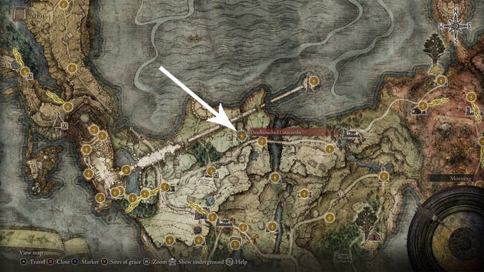 Elden Ring map of the Uchigatana location.