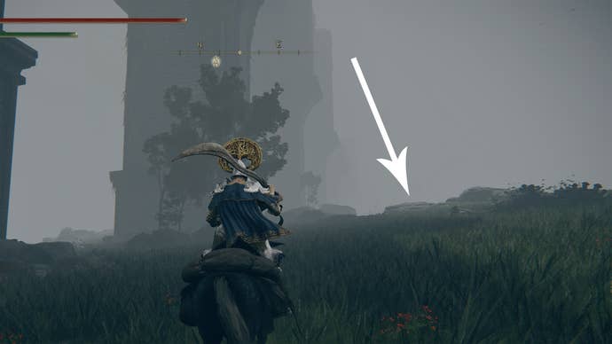 Cliff edge leading to the Deathtouched Catacombs in Elden Ring.