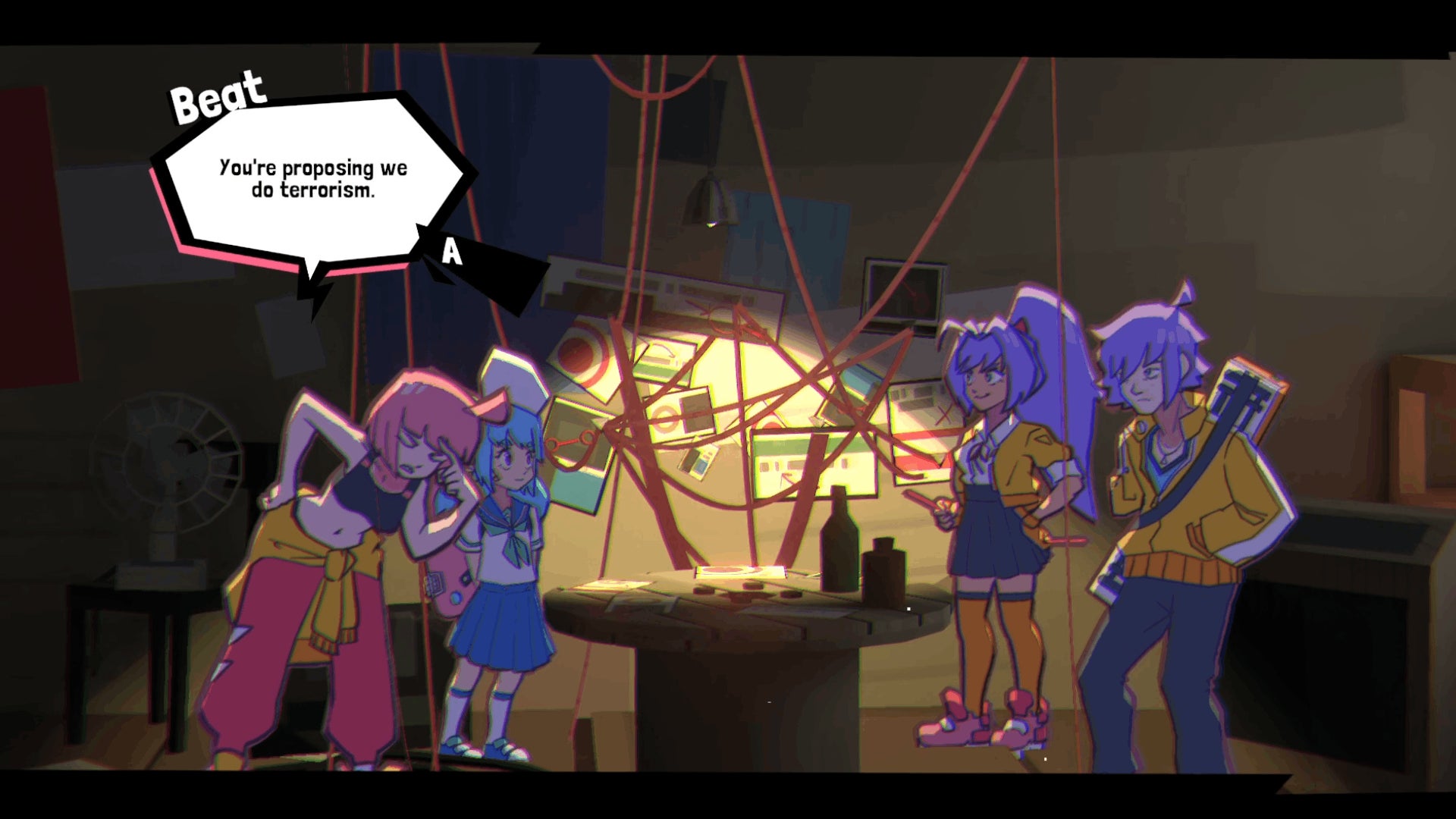 Unbeatable (the band) holds a secret planning meeting in Unbeatable (the game). - 4