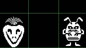 Undertale screenshot showing white pixel vegetable and alien characters on a black background