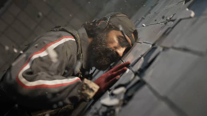 Close up on bearded soldier leaning against a wall in Call of Duty Verdansk teaser trailer