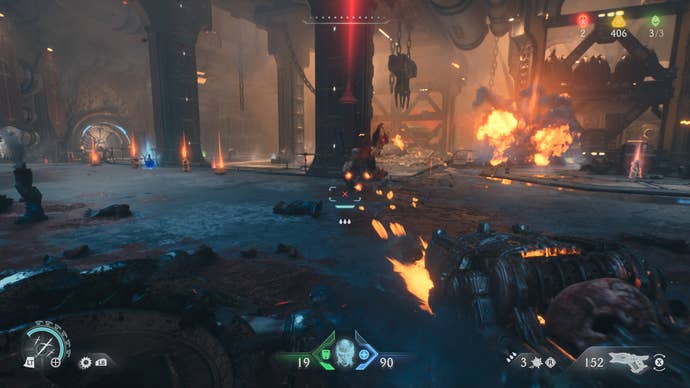 The player navigates a hellish landscape in Doom: The Dark Ages.