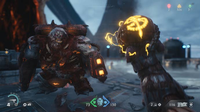 The player crushes an extracted monster heart in Doom: The Dark Ages.