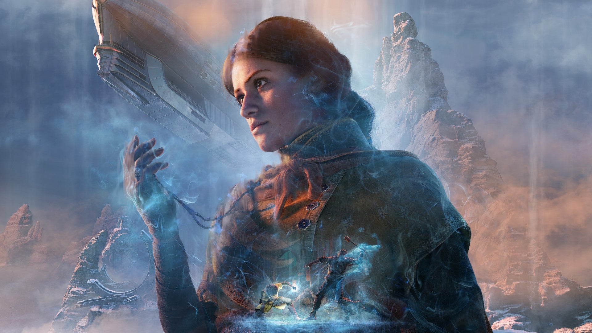 The key artwork for Unknown 9: Awakening, showing a woman holding a pendant against a mountainous backdrop