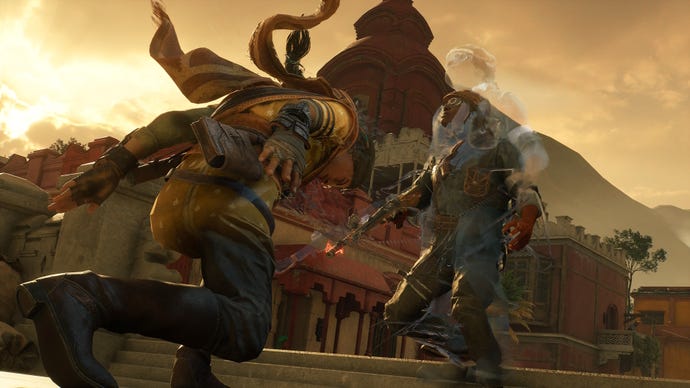 A woman rushes a guard during combat in Unknown 9: Awakening