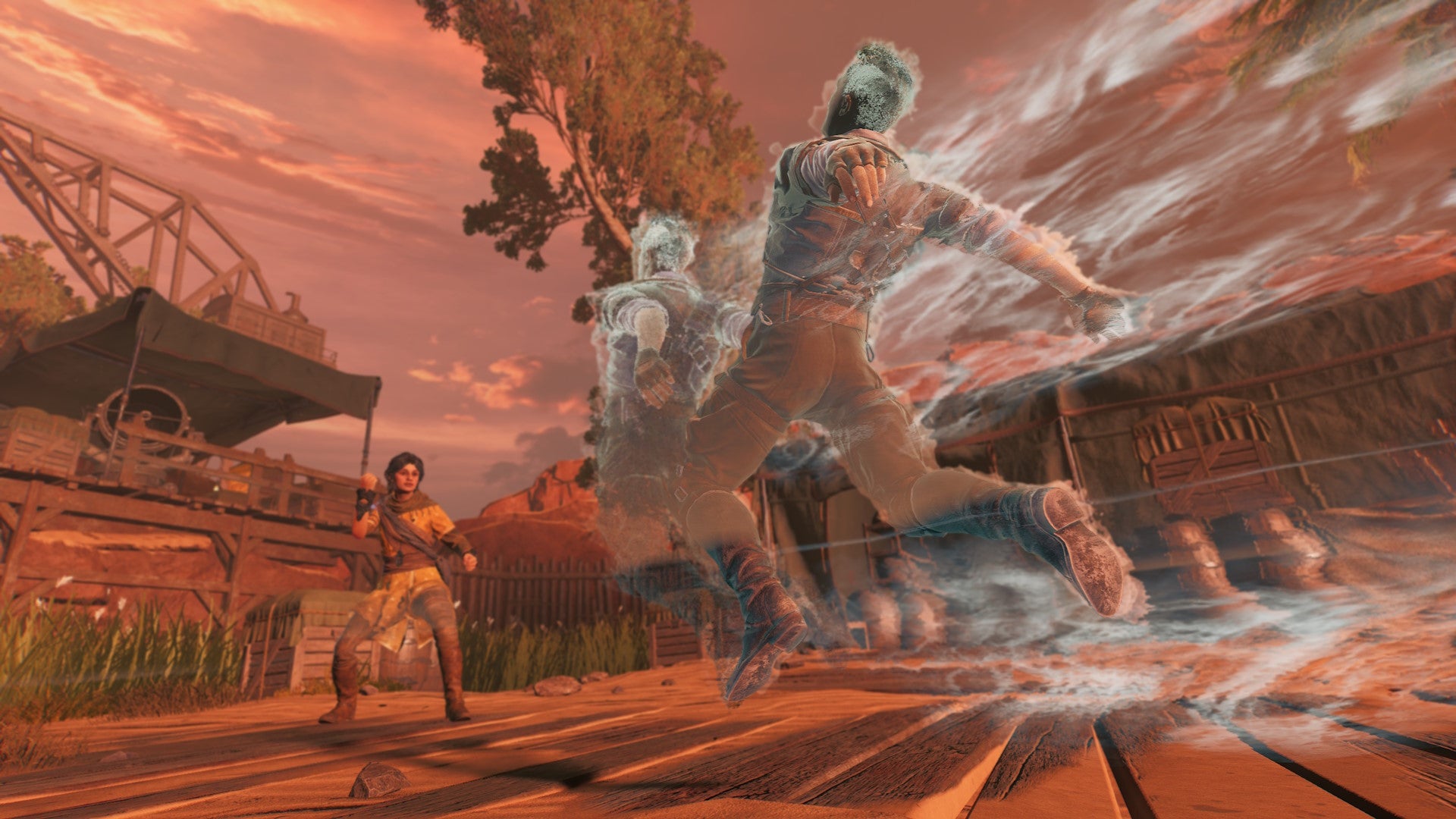 A woman yanks the soul of a guard forwards in combat in Unknown 9: Awakening - 6