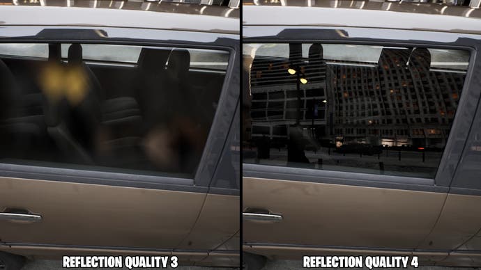 Comparación de la configuración de calidad de reflexión en Unreal Engine 5.4