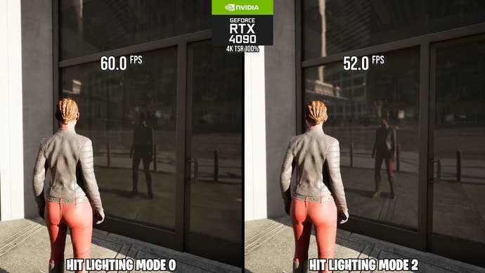 demo of higher-quality hit lighting in ue 5.4, with a small performance penalty: 60fps disabled and 52fps enabled