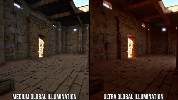 comparison between medium and ultra global illumination in UE5