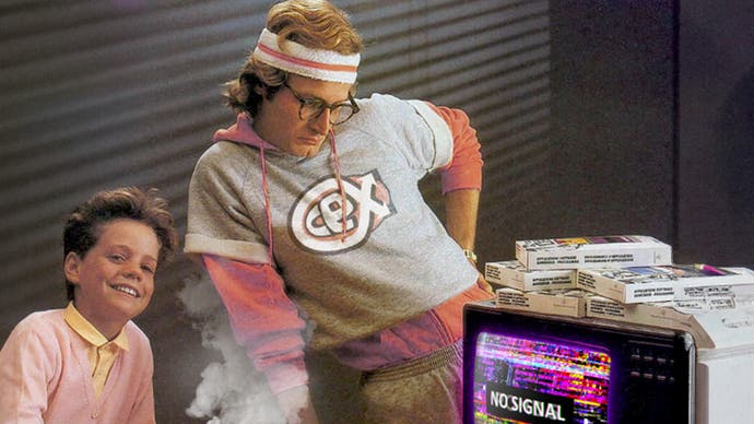 Retro-themed models pose with a CRT TV, wearing CEX sweatwear.