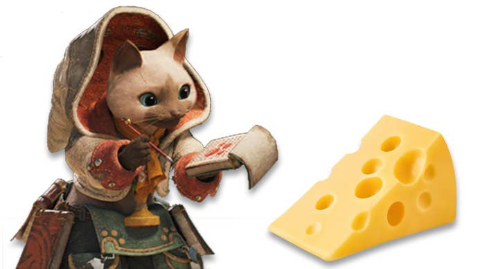 A Monster Hunter cat and some cheese.