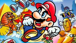 Super Mario Land 1 box artwork showing Mario running from various enemies.