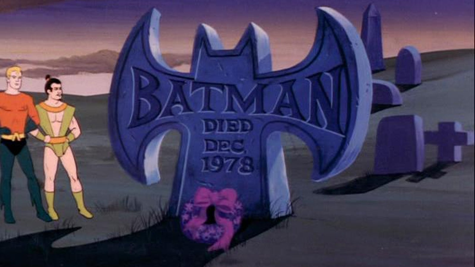 An image of Batman&rsquo;s gravestone from the old cartoon series.