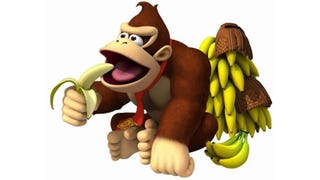 Donkey Kong eats a banana.