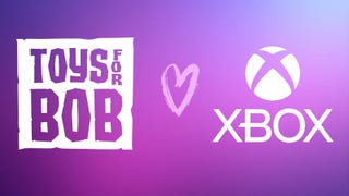 Toys for Bob and Xbox logos on a purple background.