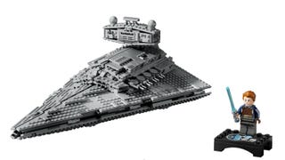 Lego Star Destroyer set showing Cal Kestis Lego minifigure.