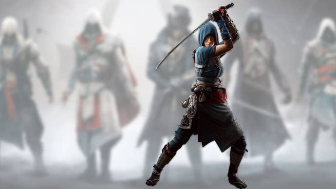 Assassin’s Creed Naoe in front of other series characters.