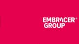 The Embracer Group logo on a red background.