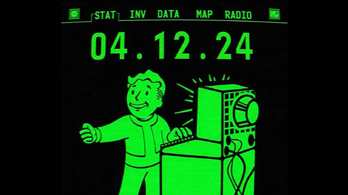 A green smiling Pip-Boy character from Fallout shares the launch date for Amazon’s streaming series.