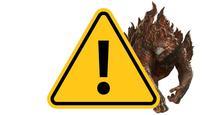 Monster Hunter Wilds monster and a warning triangle.