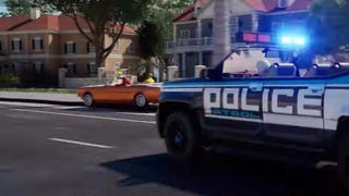 A yellow taxi is chased by a police car, in this still from a development video on Sega's new Crazy Taxi project.