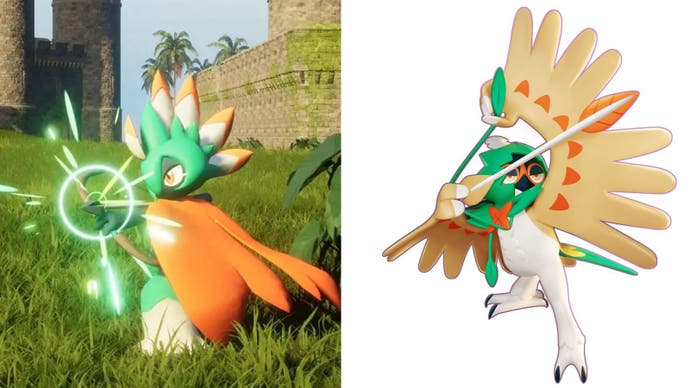 A creature design from Palworld and Pokémon side-by-side, comparing the similarities between the two.